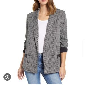 PAIGE Gray and Black Houndstooth Blazer